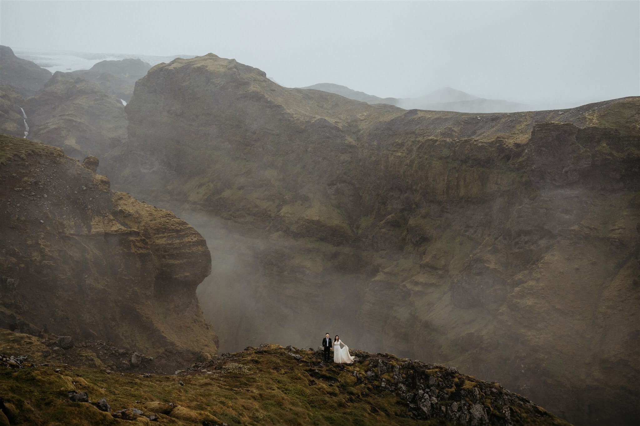 Foggy couple portraits at Iceland elopement