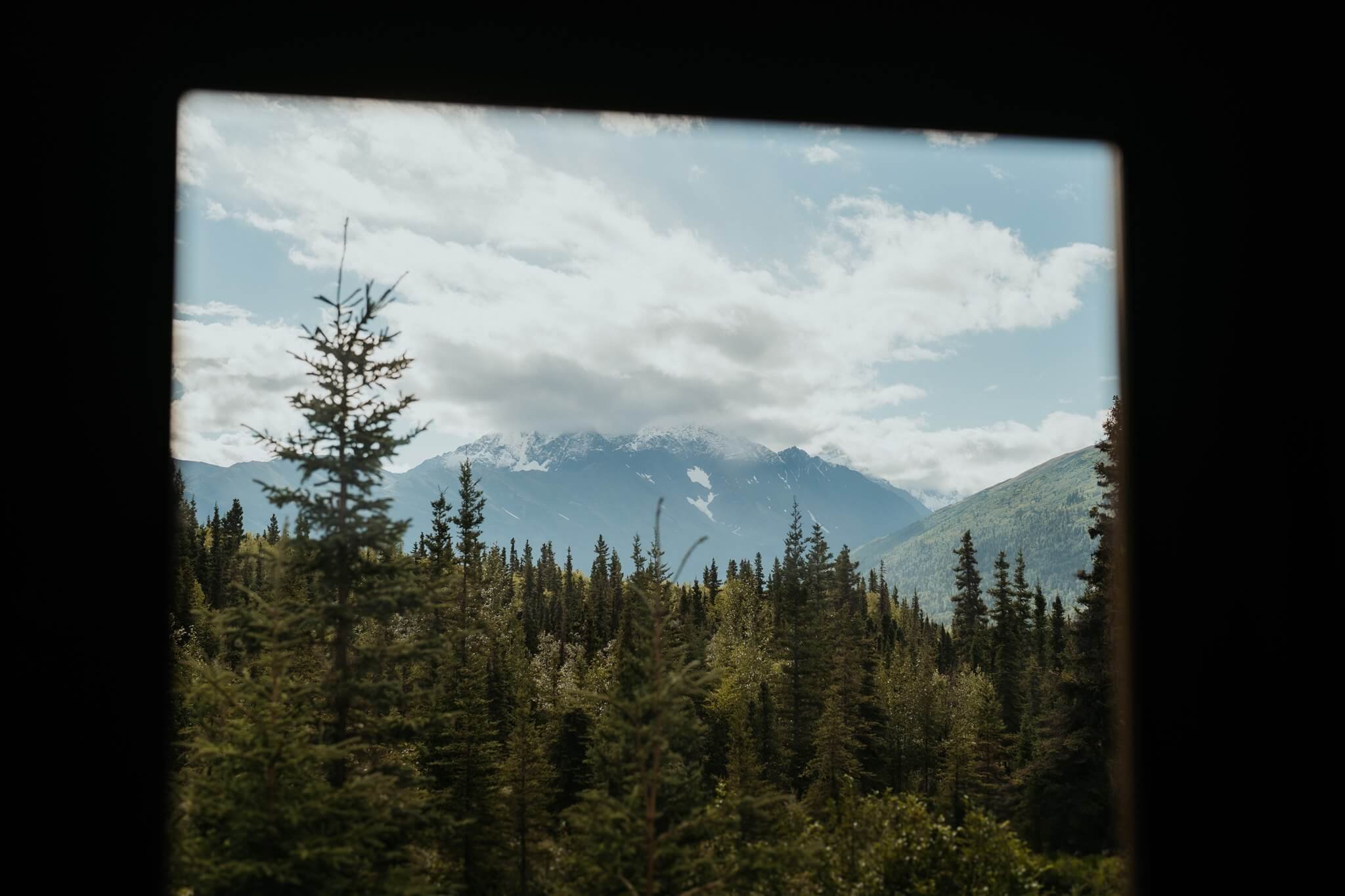 View of the Alaskan Mountains from couple's cabin