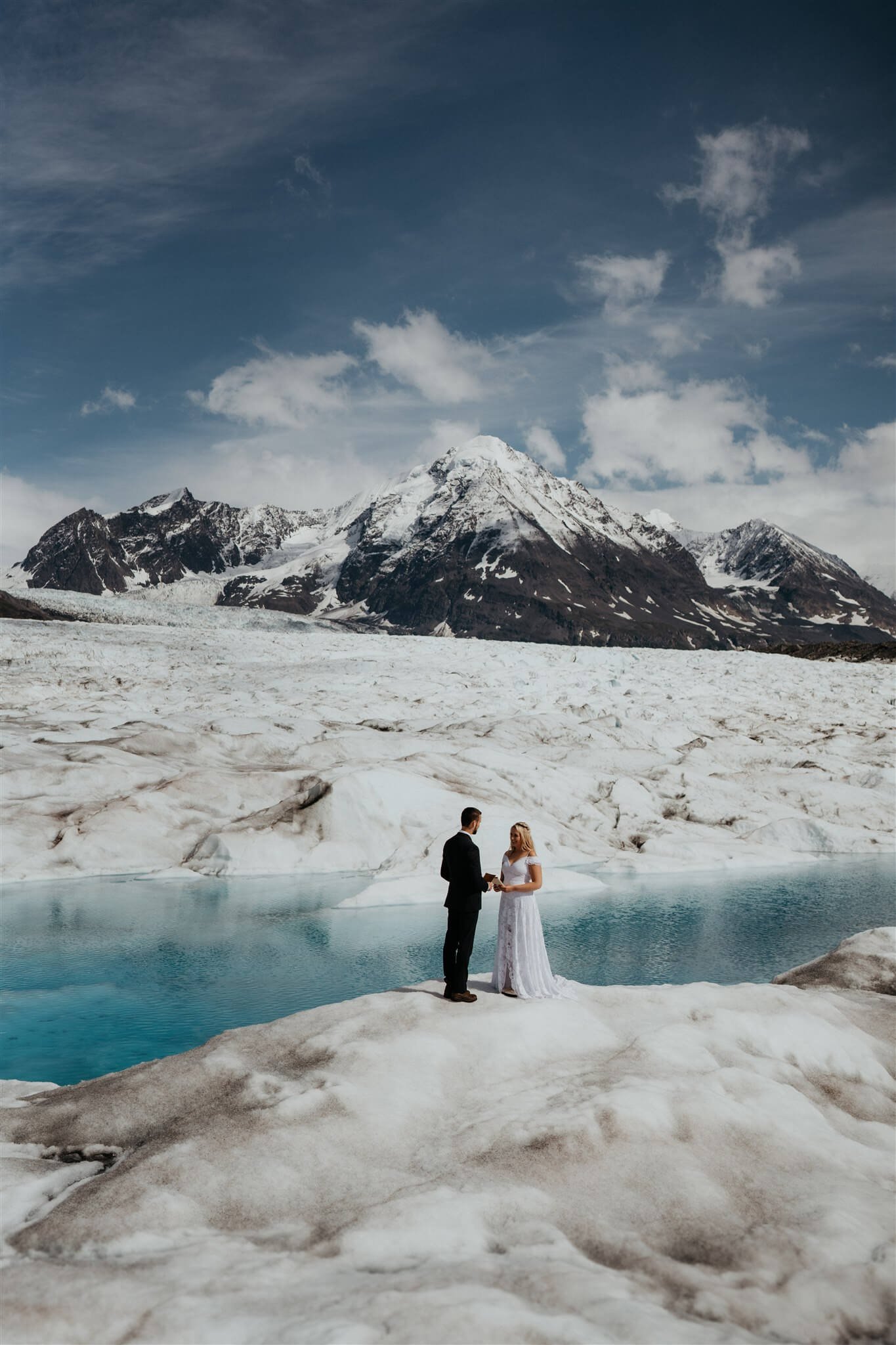 Outdoor elopement ceremony on an Alaskan glacier