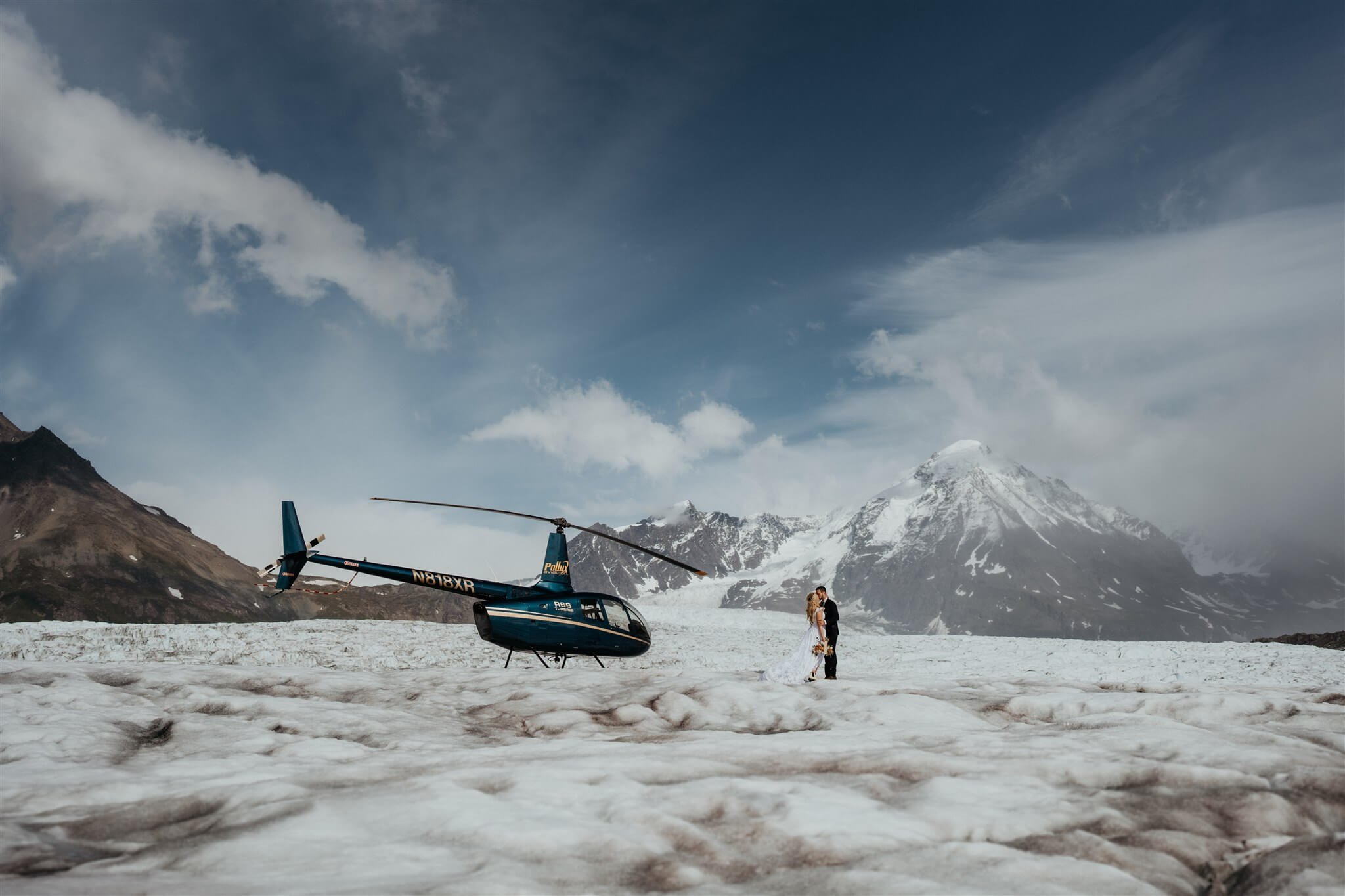 Helicopter elopement on an Alaskan glacier