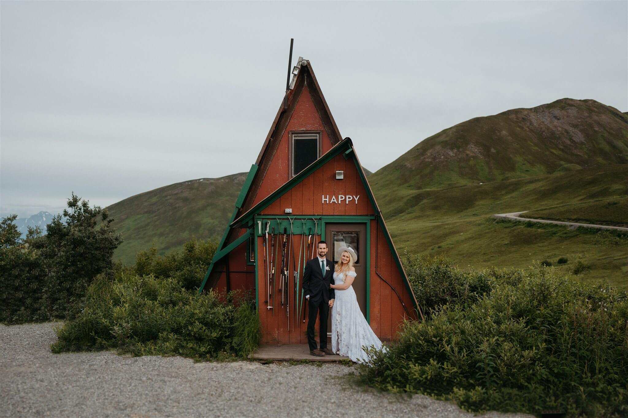 Bride and groom couple portraits at Hatcher's Pass in Alaska