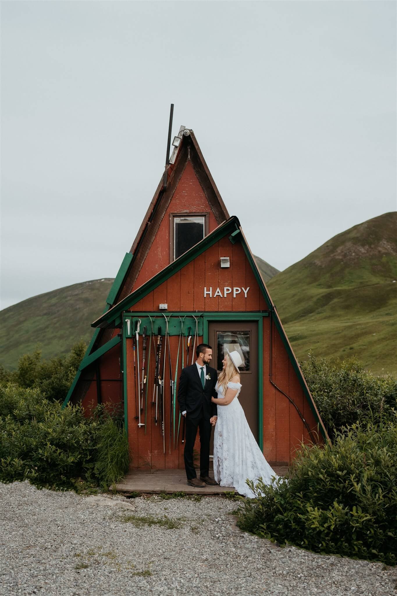 Bride and groom couple portraits at Hatcher's Pass in Alaska