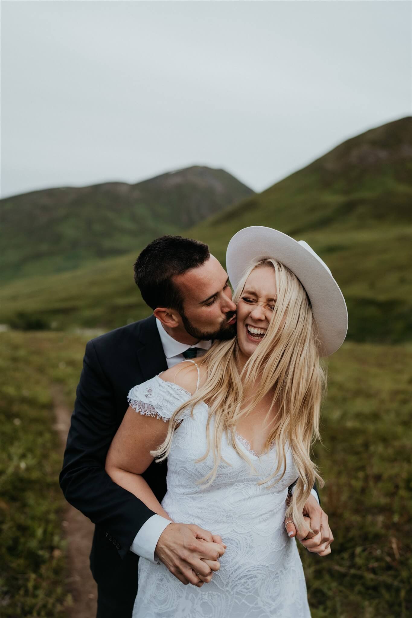 Bride and groom couple portraits during Alaska elopement