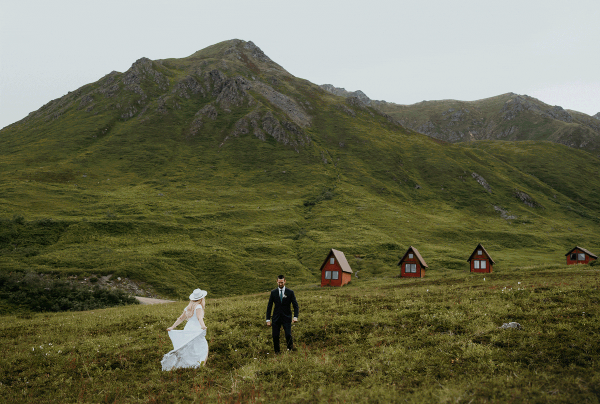 Bride and groom couple portraits during Alaska elopement