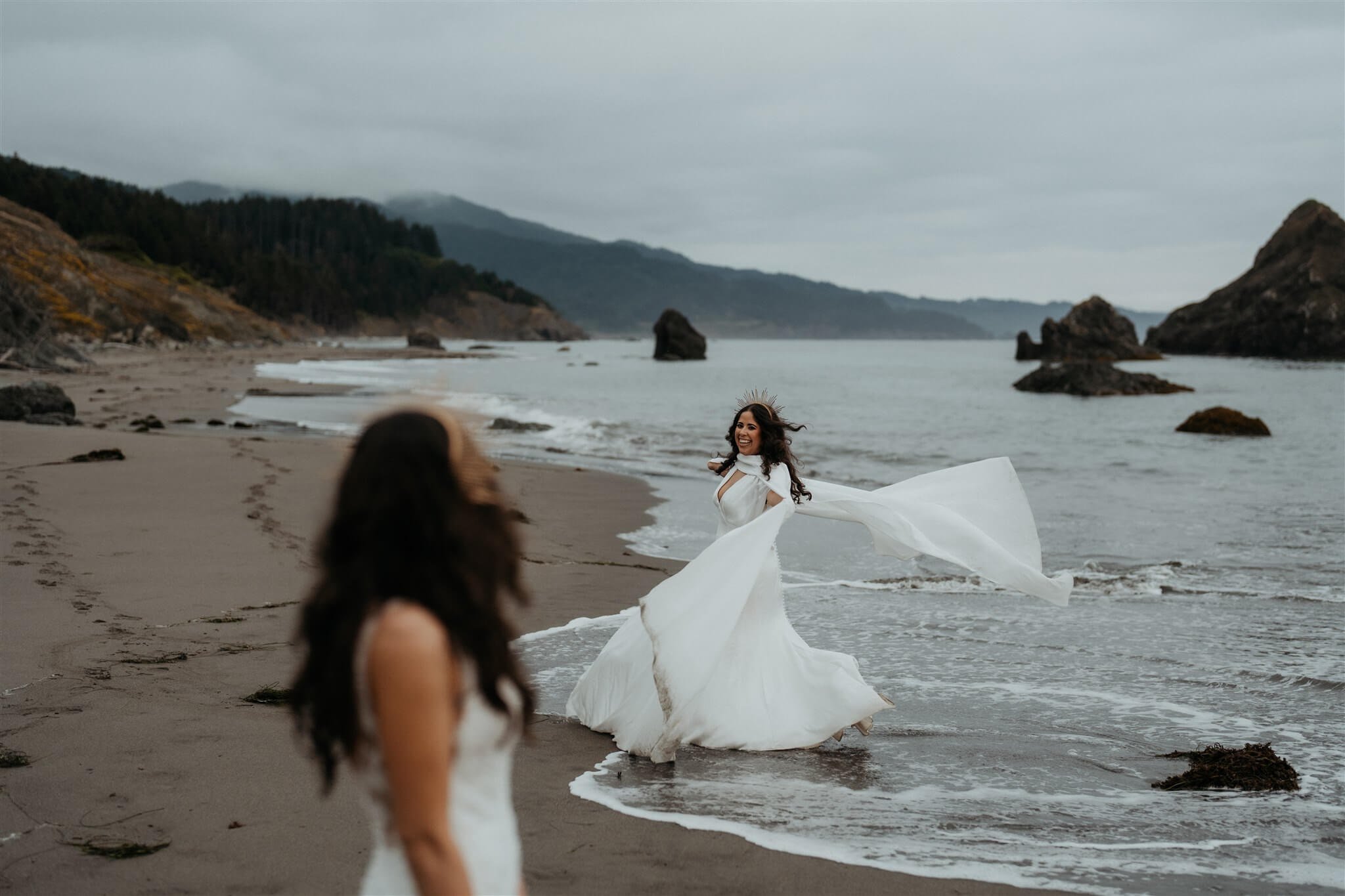 Bride couple portraits at two day wedding on the Oregon Coast