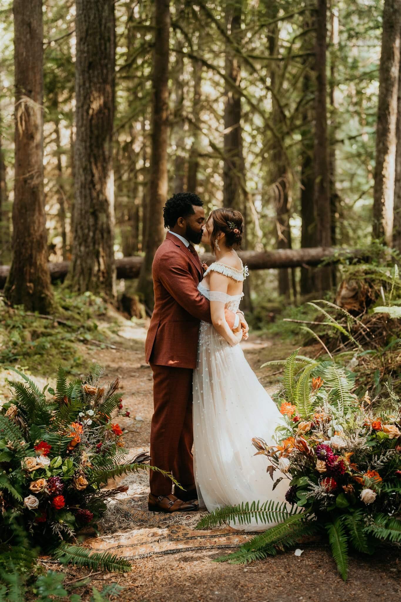 Bride and groom portraits in the forest at North Cascades National Park