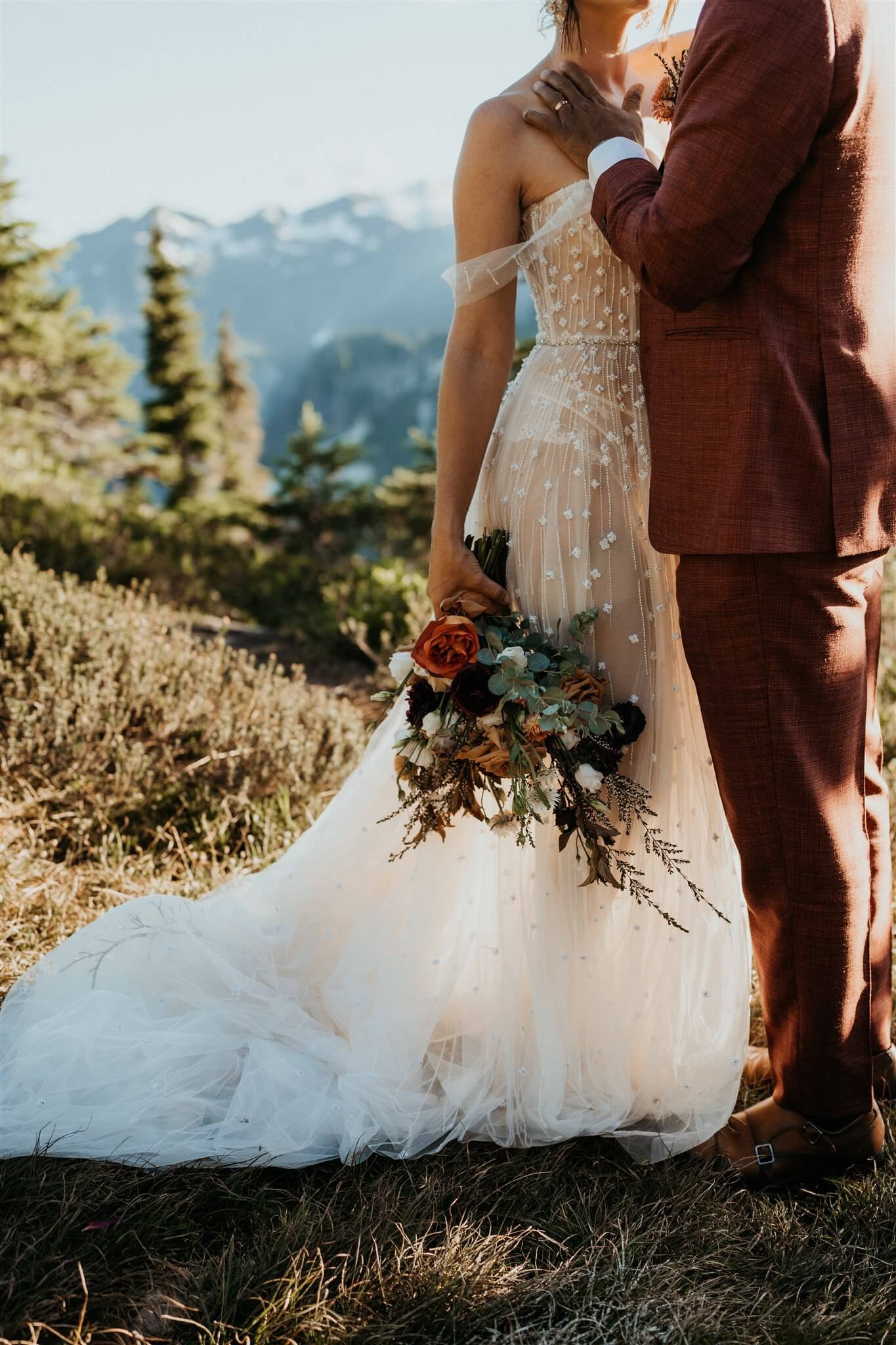 Bride and groom portrait photos at Mt Baker elopement