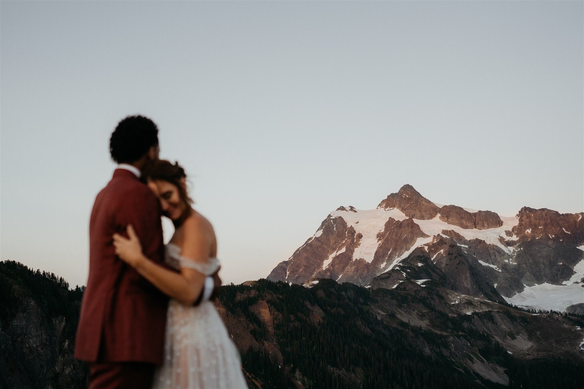 Bride and groom couple portraits at Mt Baker adventure elopement