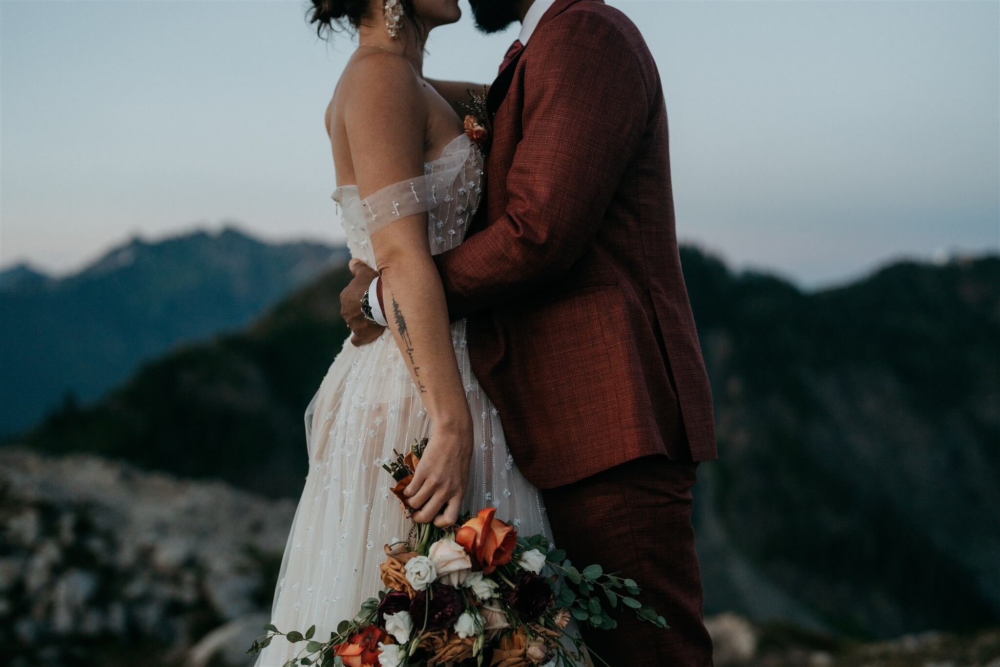 Bride and groom couple portraits at Mt Baker adventure elopement