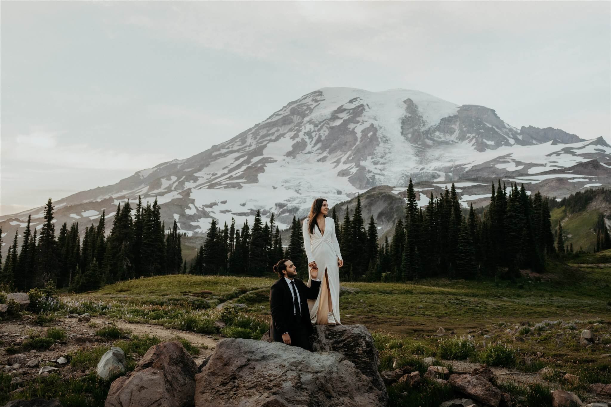 Adventure wedding portraits at Mt Rainier