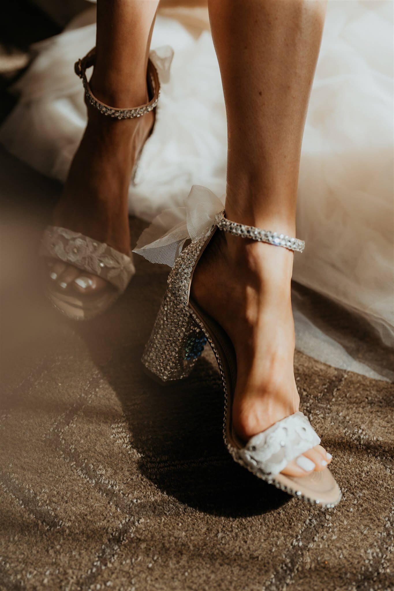 Bride wearing studded heels for Lake Louise wedding at the Fairmont Chateau hotel
