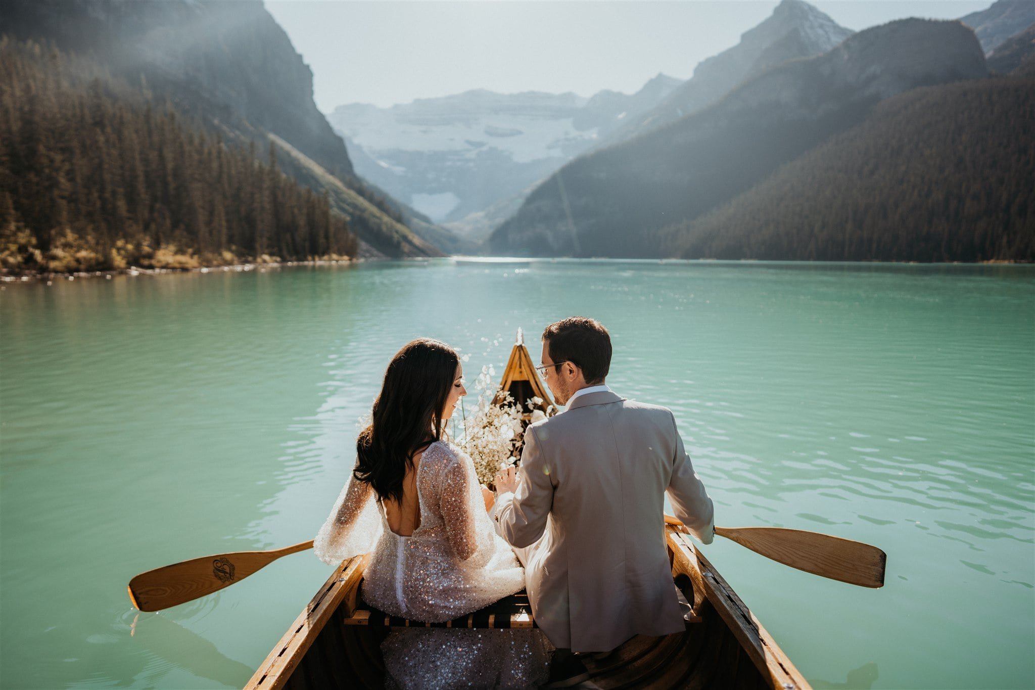 Canoe adventure elopement photos in Alberta, Canada