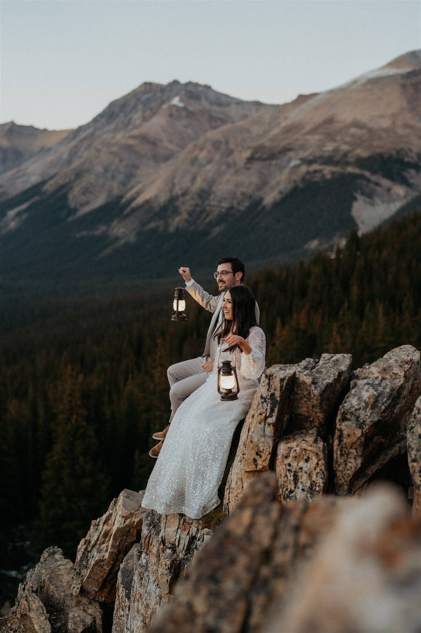 Sunset elopement portraits in Banff, Alberta, Canada