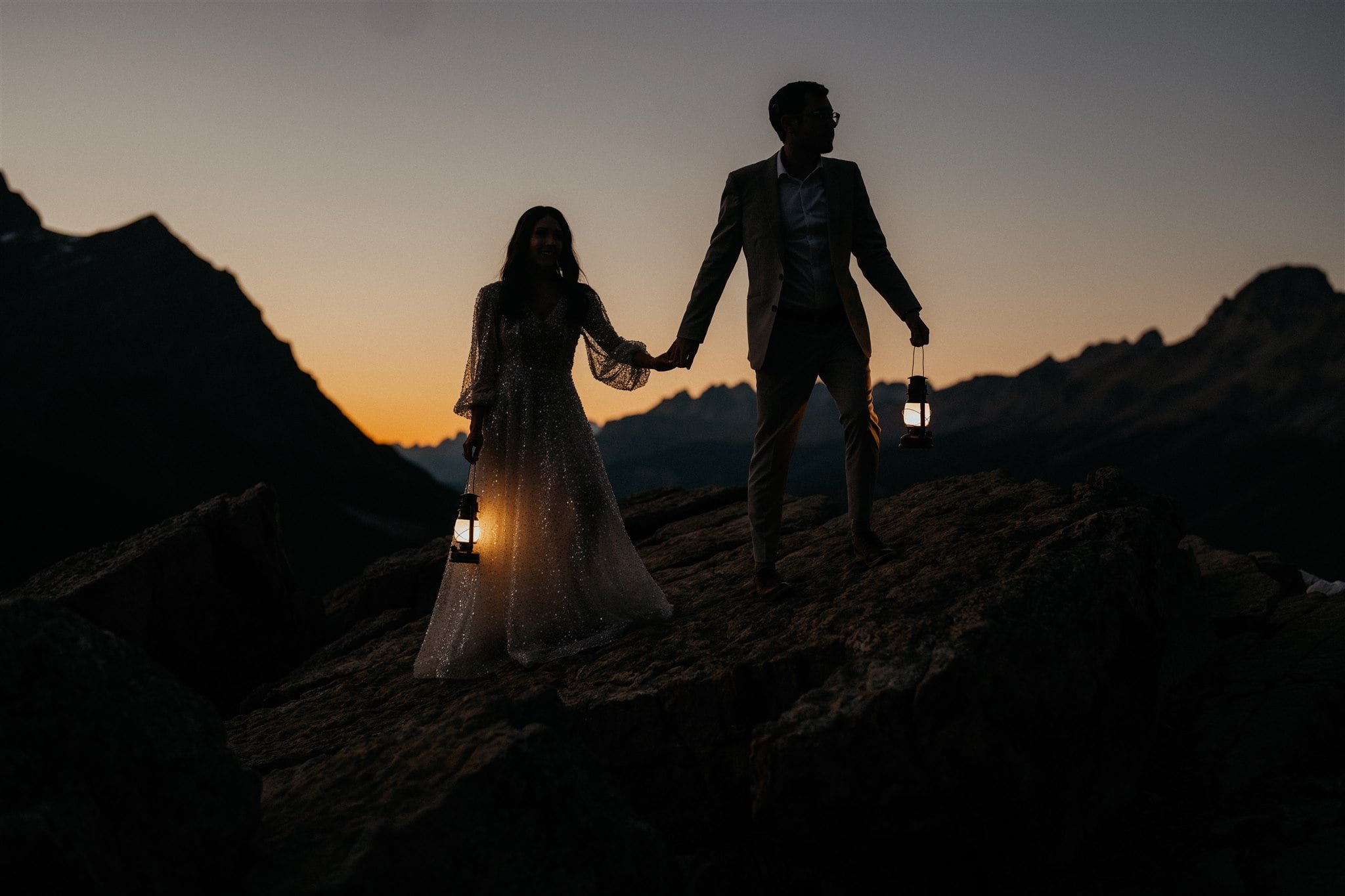 Sunset elopement portraits in Banff, Alberta, Canada