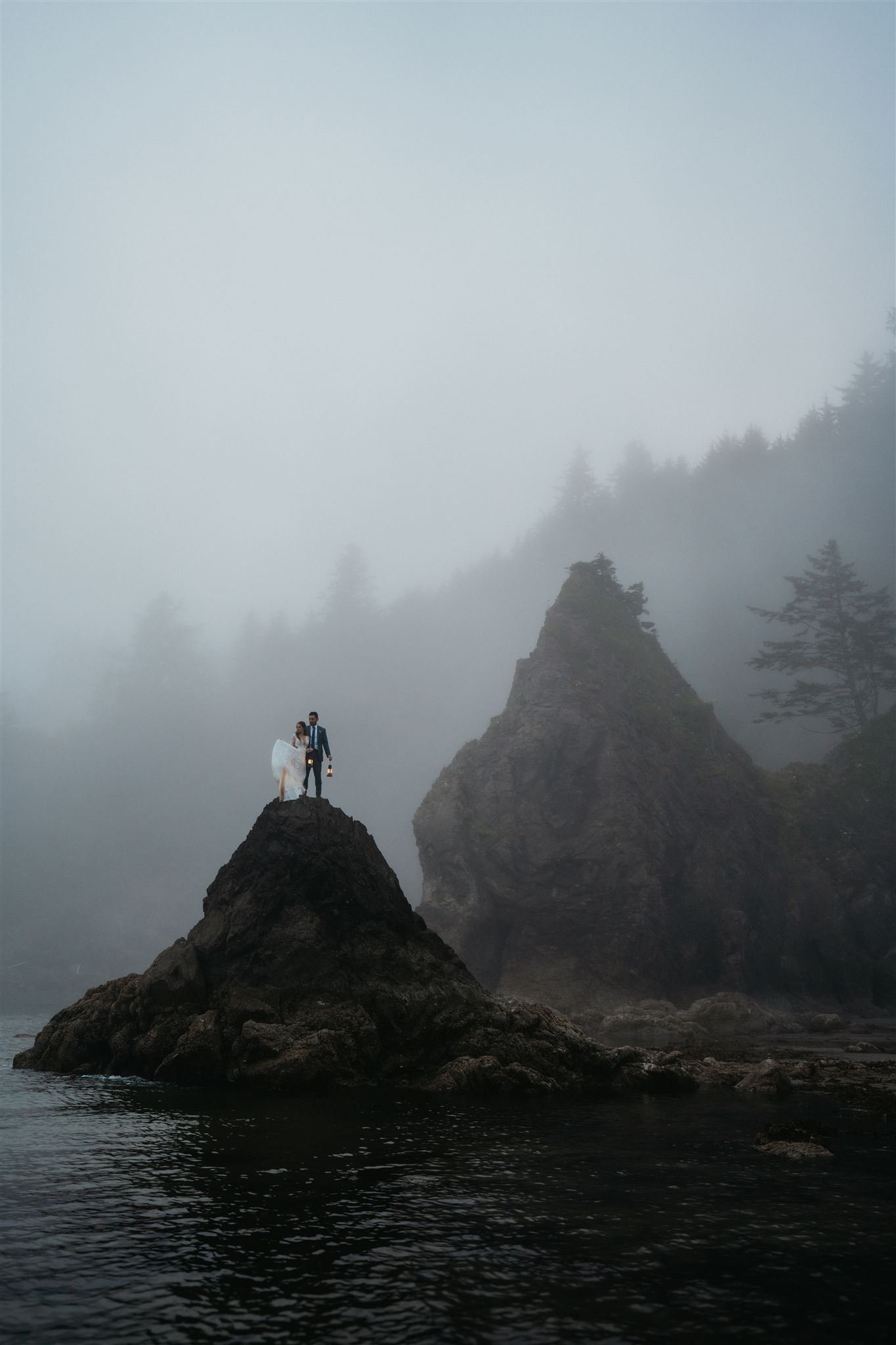 Moody couple portraits at La Push Beach