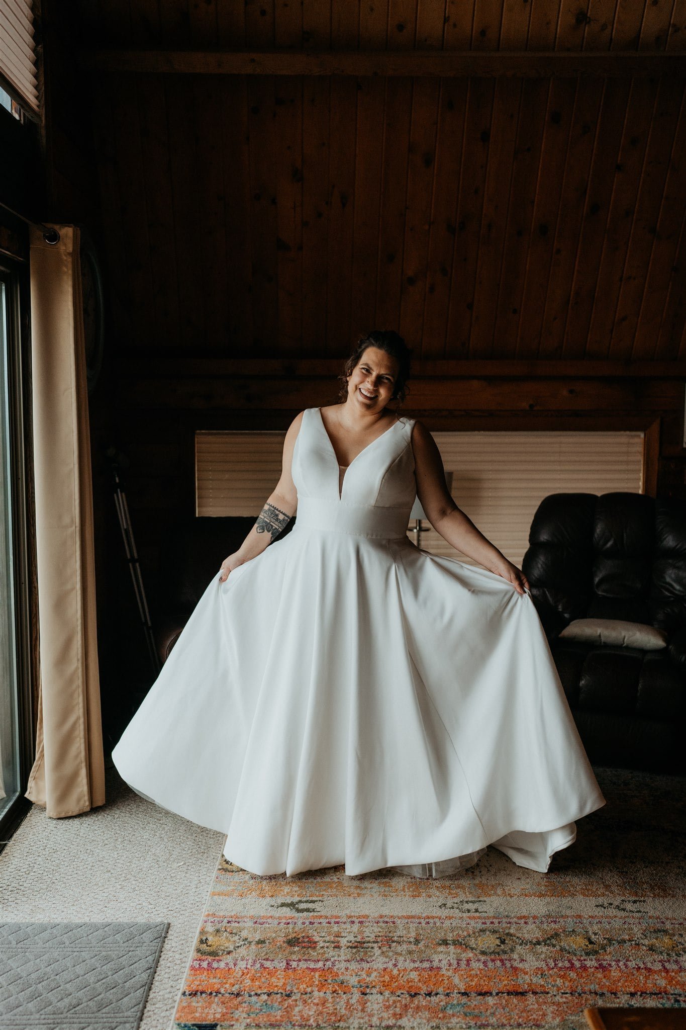 Bride wearing a-line white wedding dress 