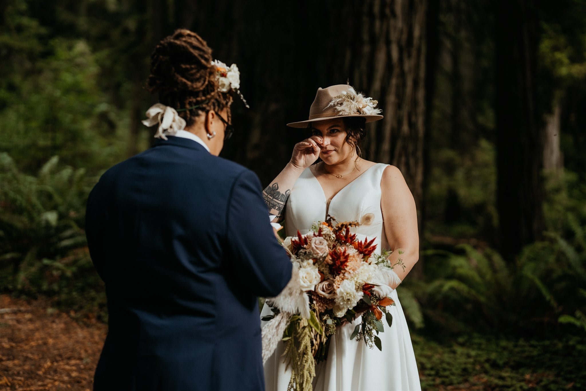 Brides get emotional during forest elopement ceremony in Oregon