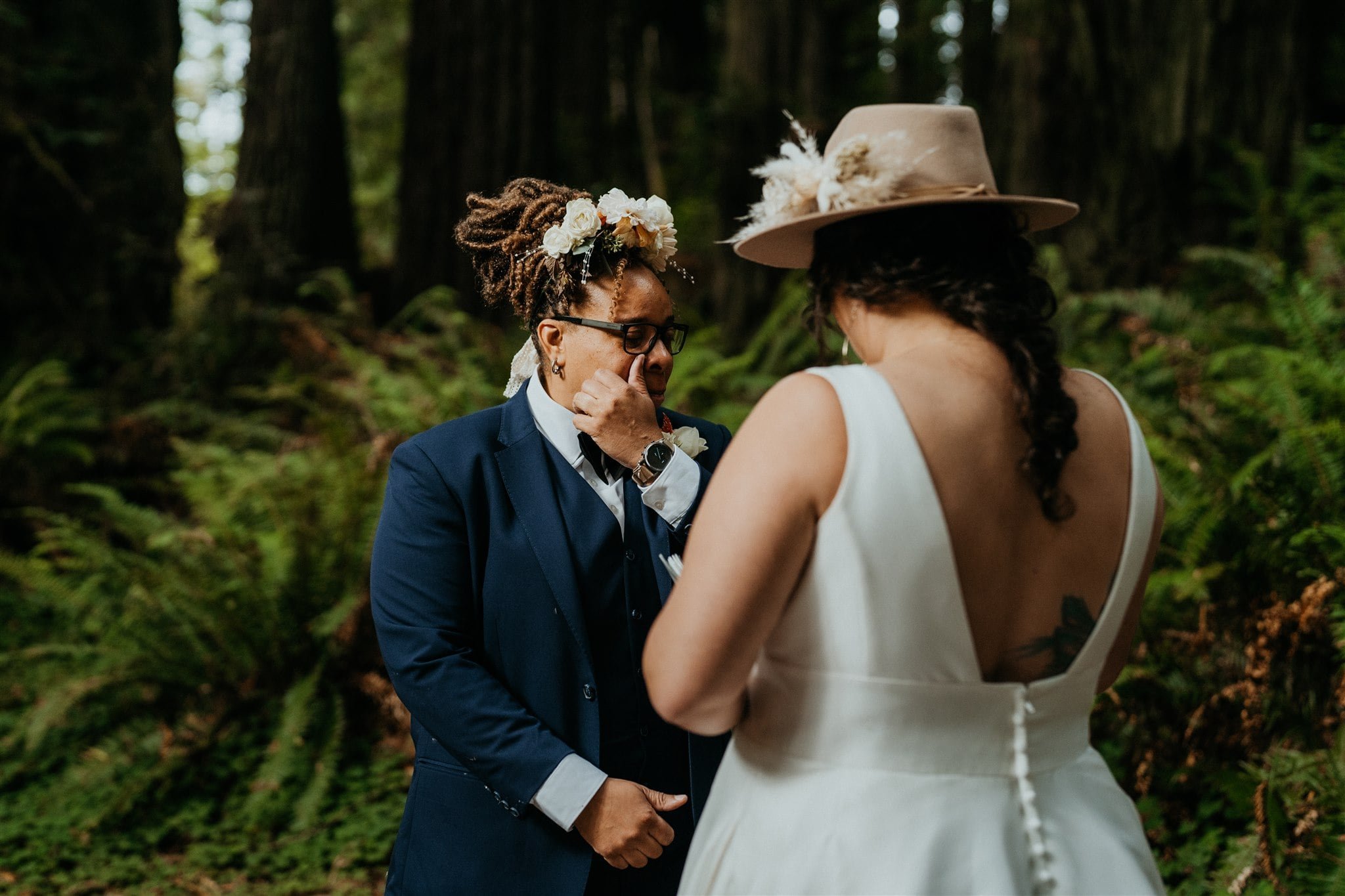 Brides get emotional during forest elopement ceremony in Oregon