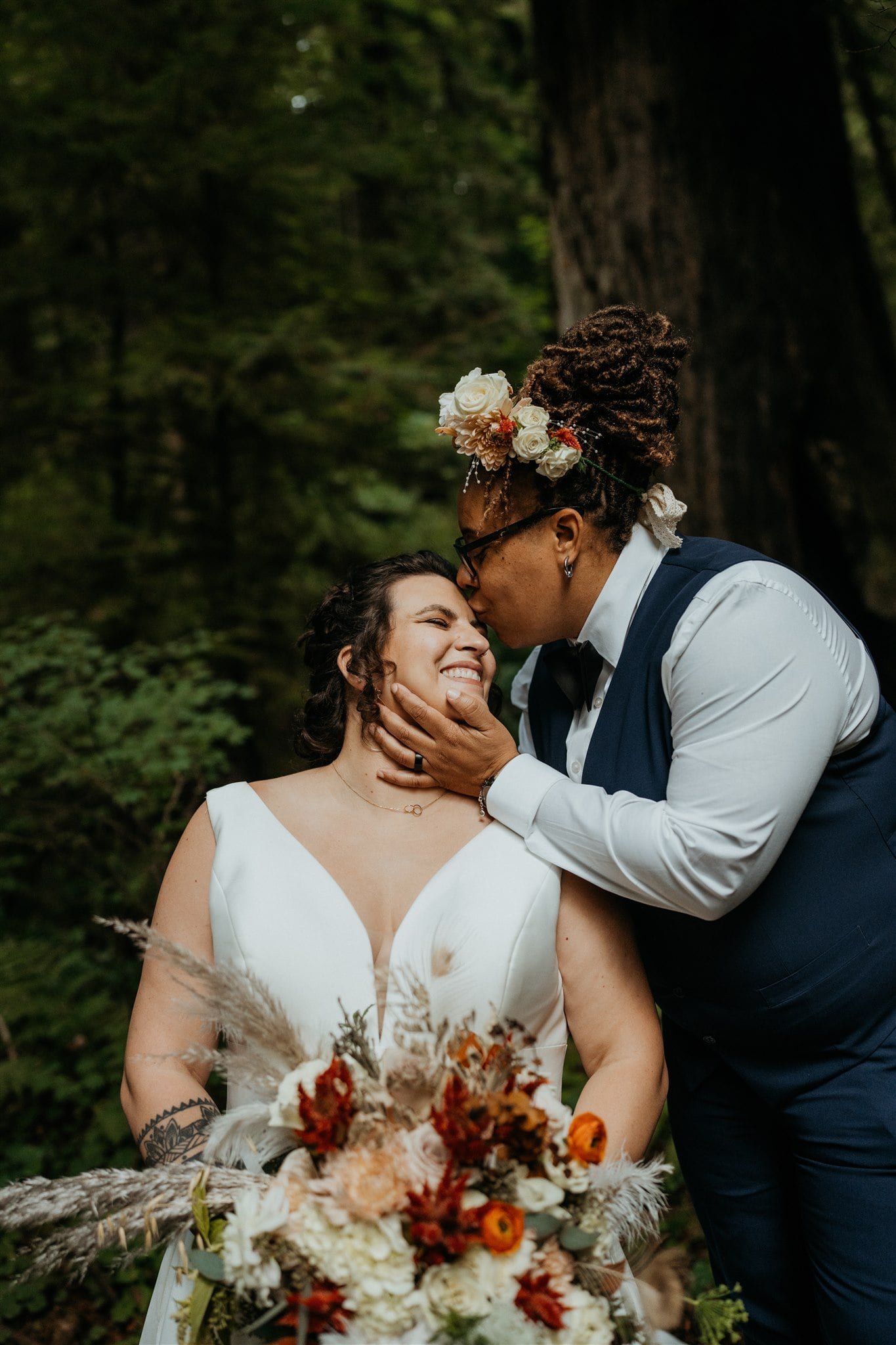 Bridal portraits at Oregon forest elopement