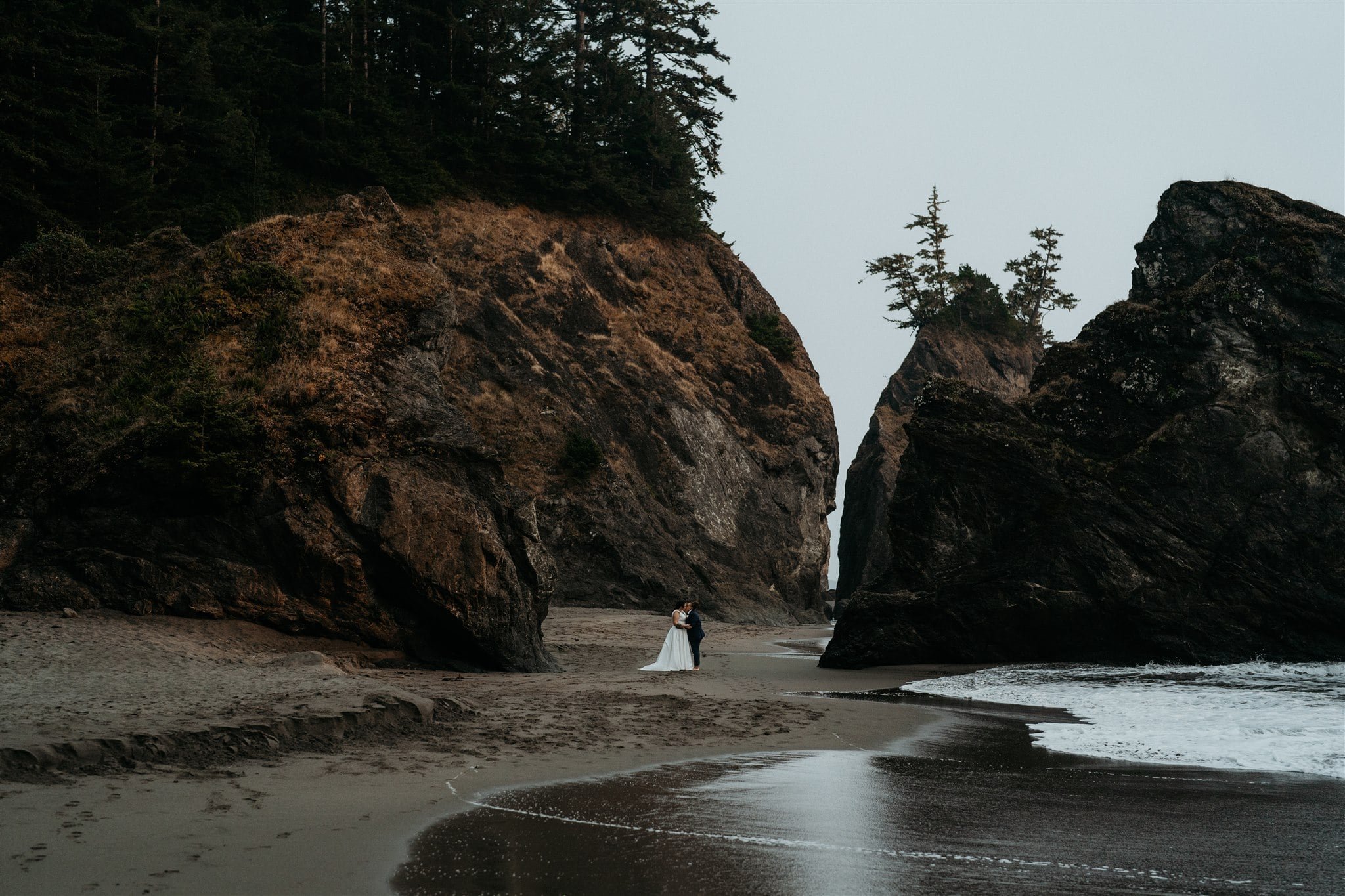 Bridal portraits on the beach during their Southern Oregon Coast elopement