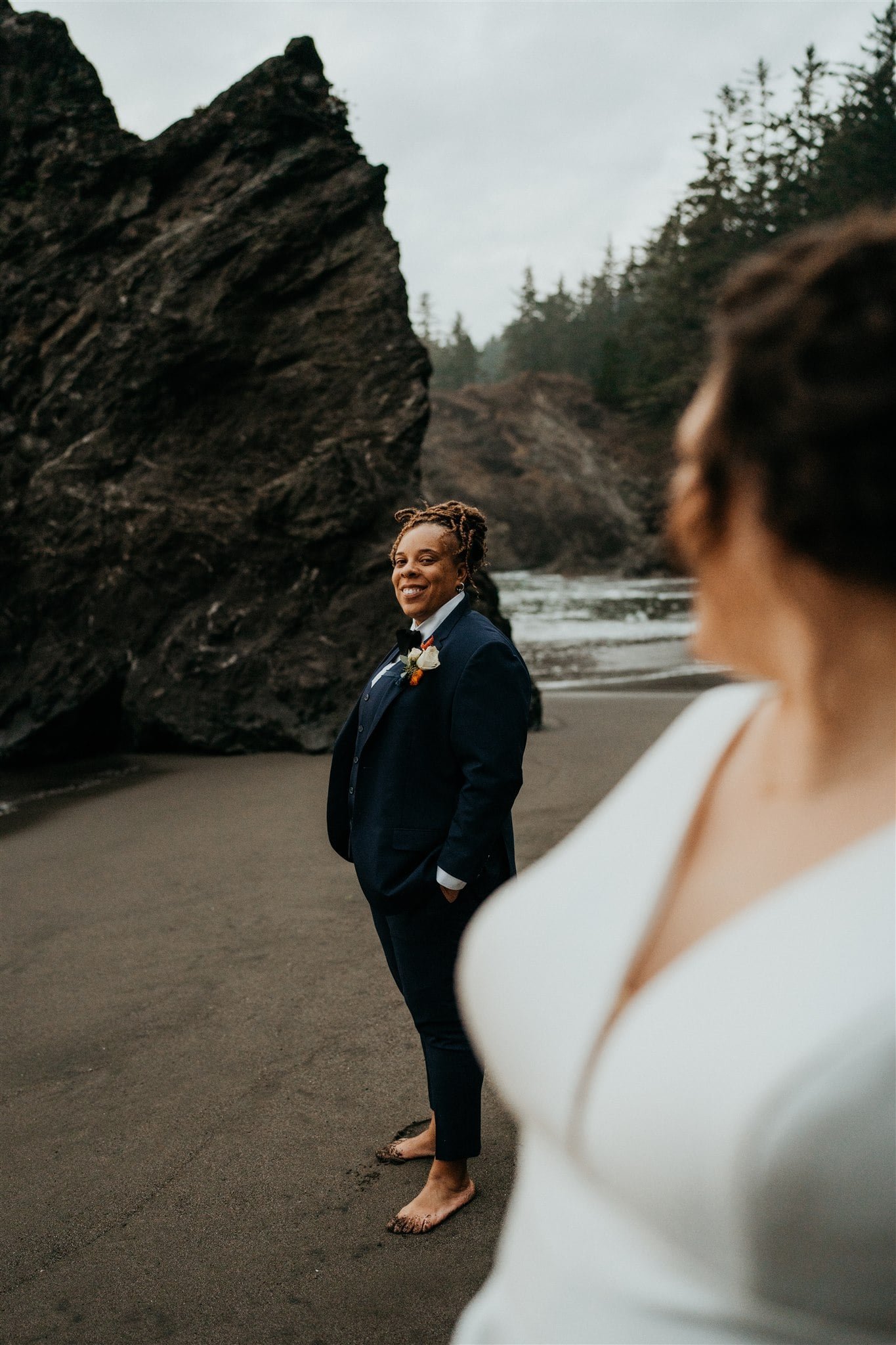 Bridal portraits on the beach on the Oregon Coast