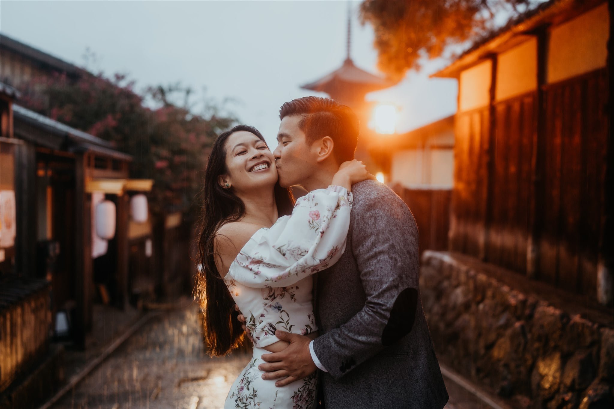Bride and groom blue hour elopement portraits in Japan