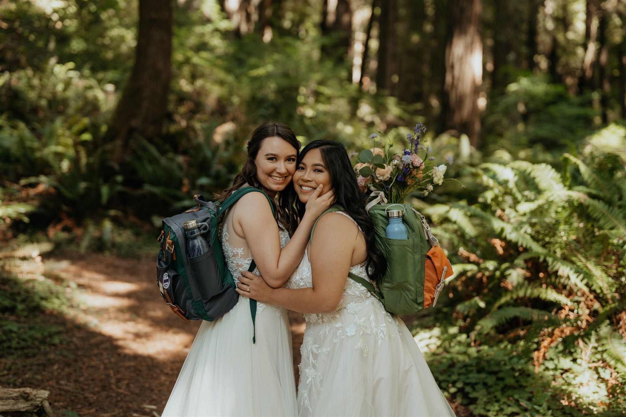 Bride portraits in the forest on the Oregon Coast