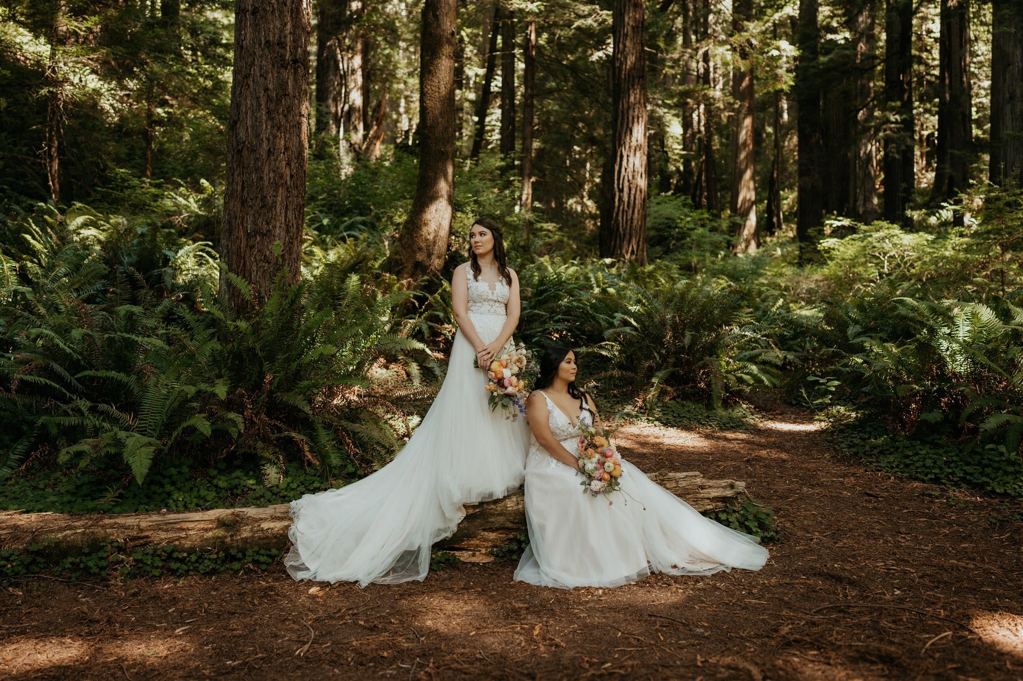 Bridal couple portraits in the forest on the Oregon Coast