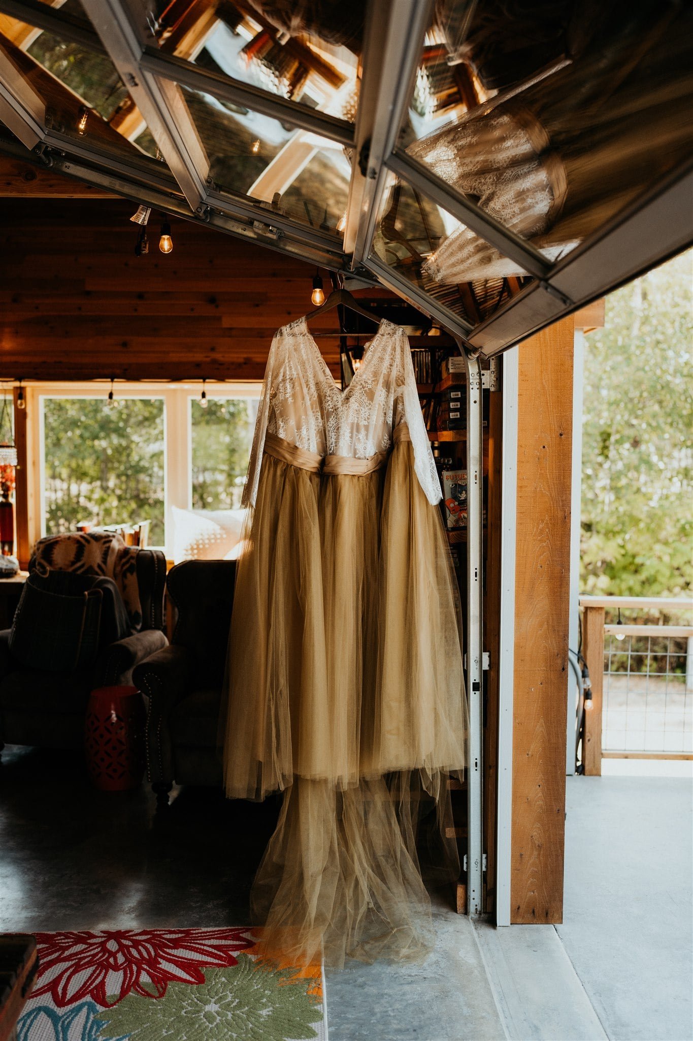 White wedding dress with gold tulle 