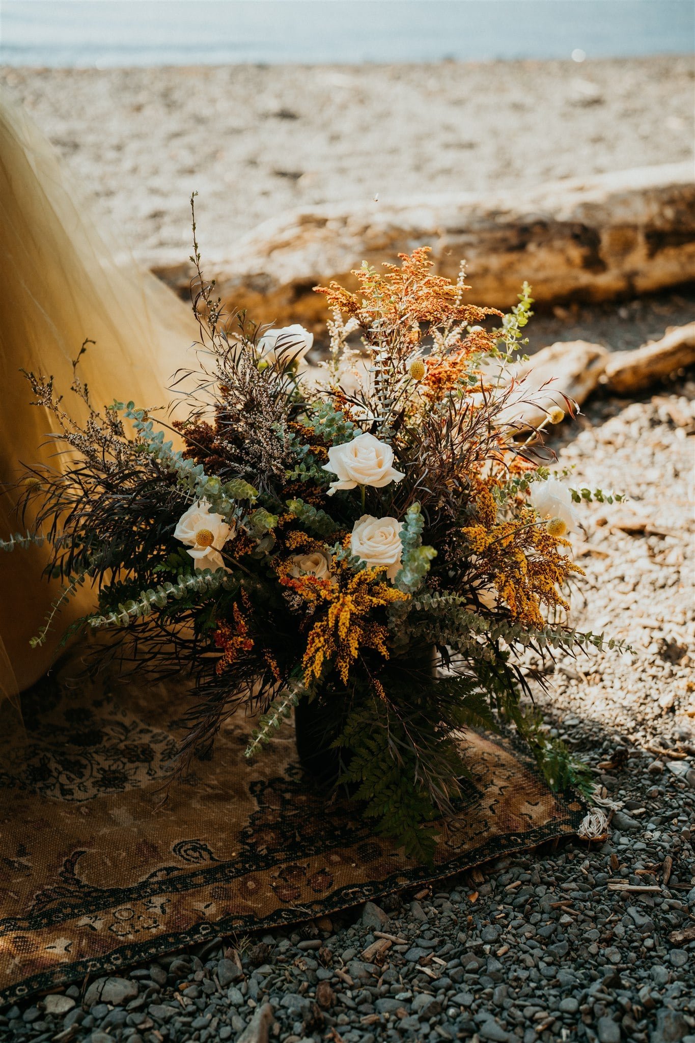 Fall wedding flowers at Lake Crescent elopement