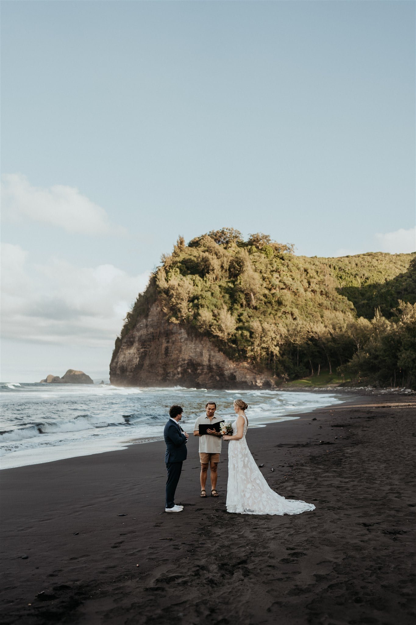 Black sand beach elopement ceremony on the Big Island