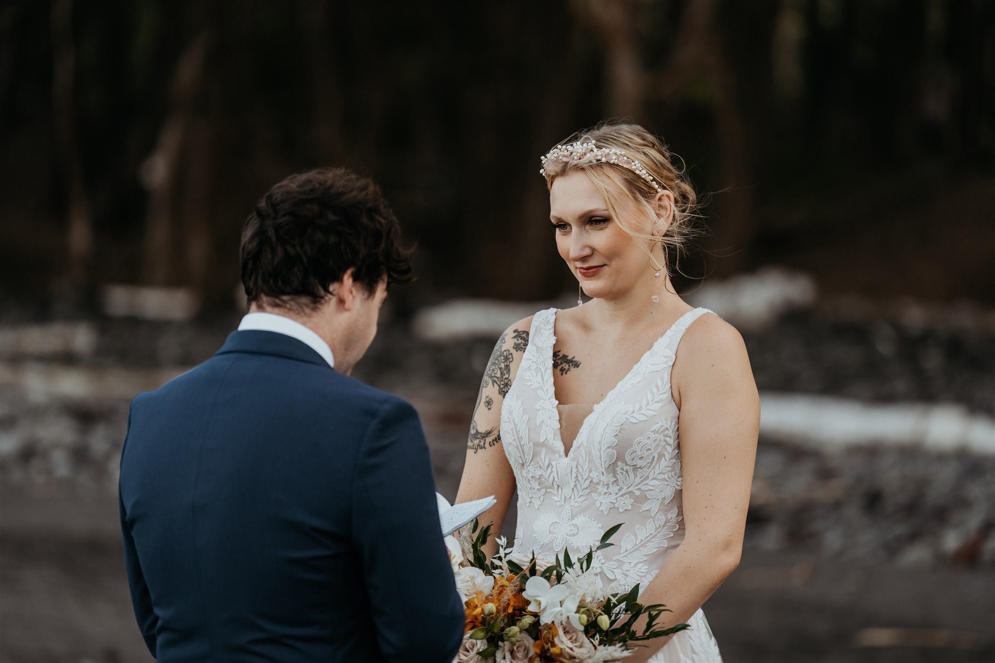 Bride and groom exchange vows during their elopement on the Big Island