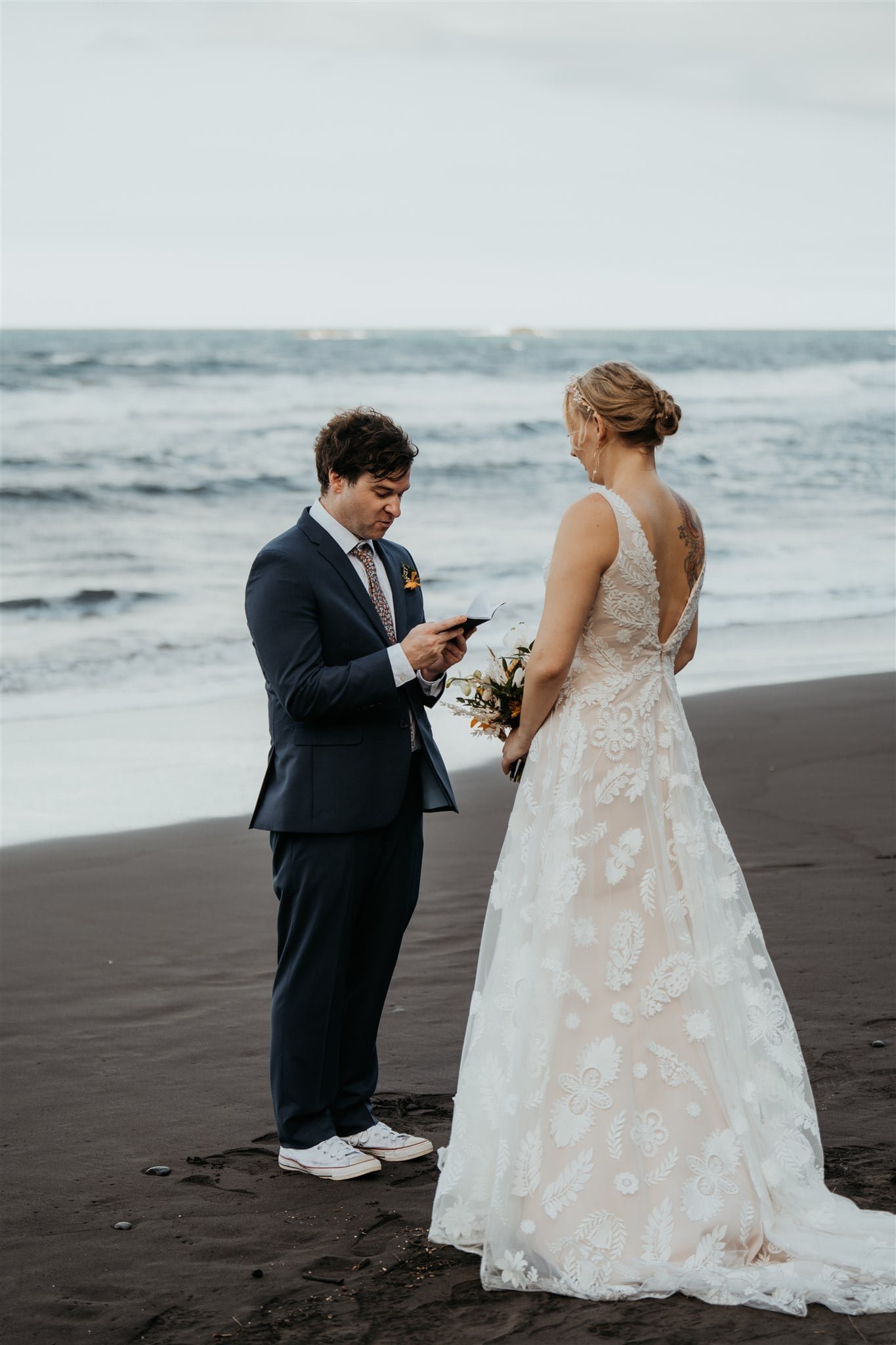 Bride and groom exchange vows during their elopement on the Big Island