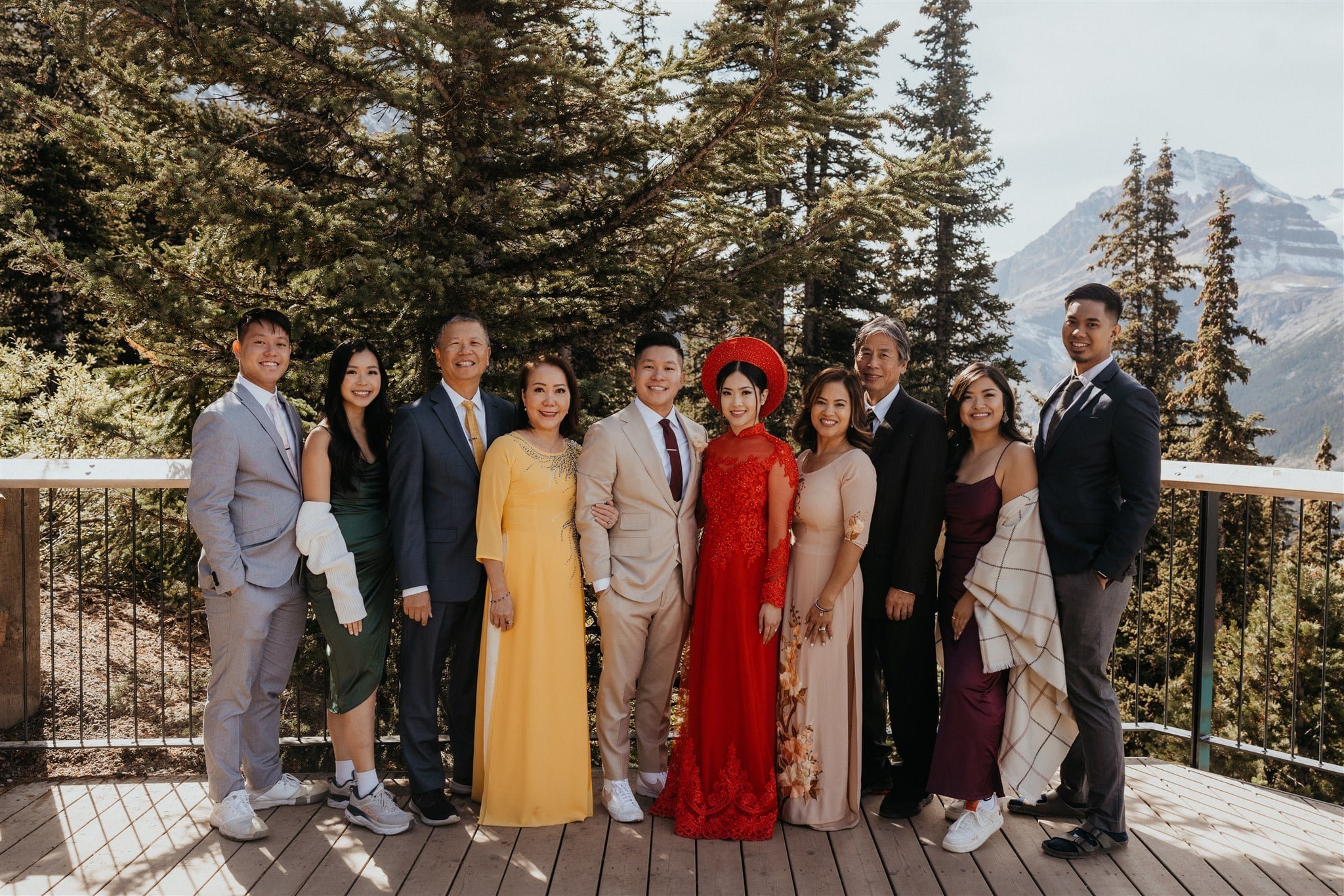 Family photos with Ao Dai at Banff National Park elopement