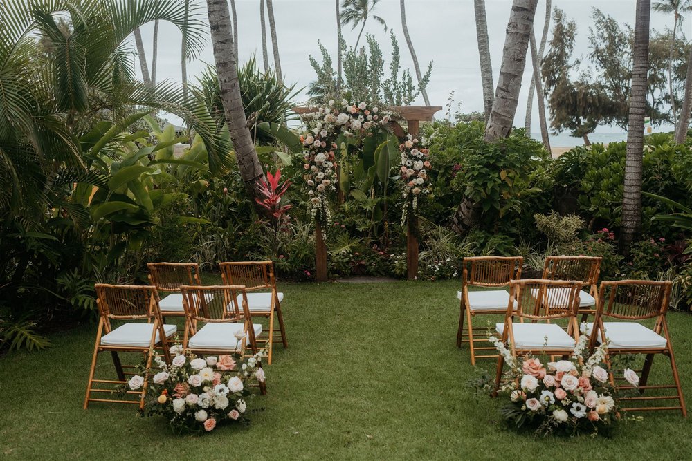Intimate wedding ceremony setup in Oahu