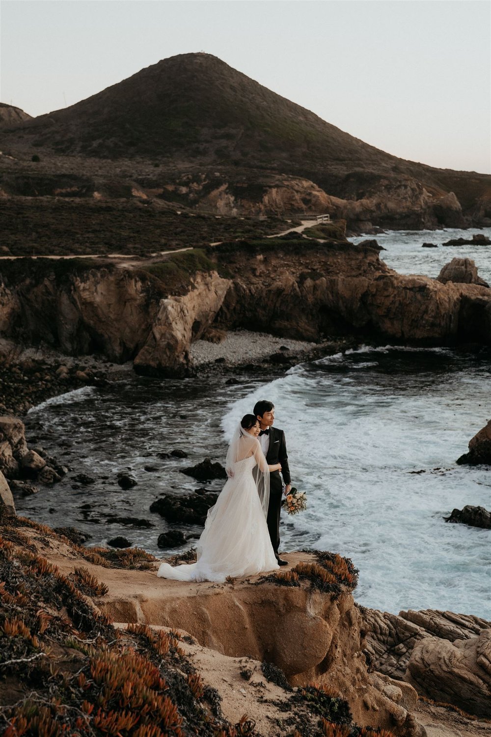 Bride and groom sunset elopement in Big Sur