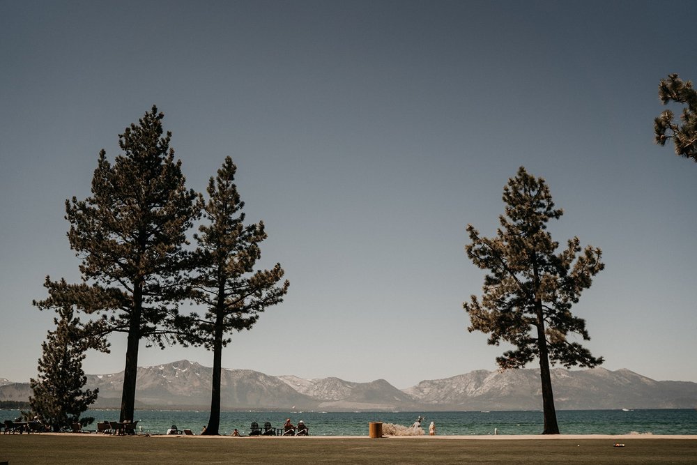 Lake Tahoe elopement ceremony site by the lake and mountains