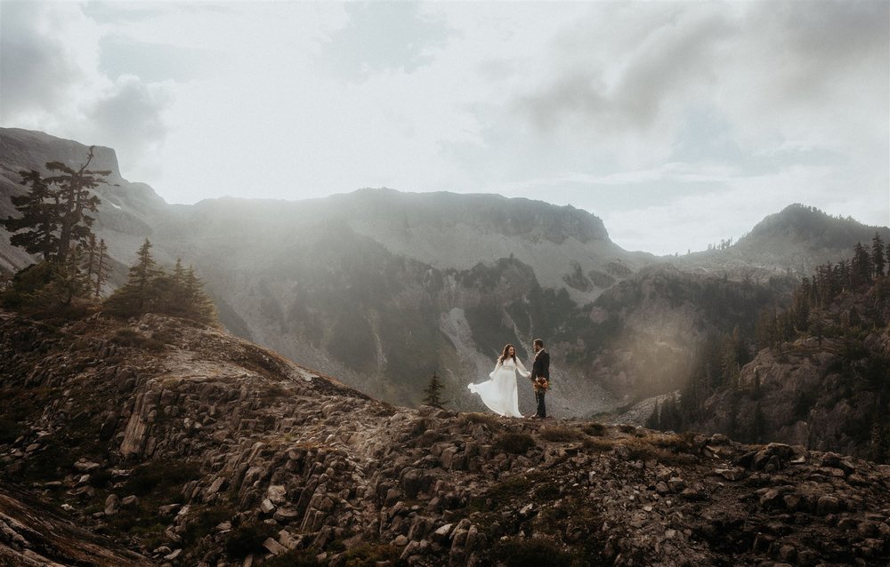 Bride and groom couple photos in the mountains at North Cascades elopement