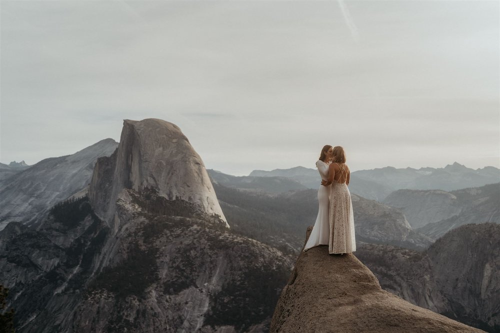 Yosemite elopement photos with two brides at Glacier Point