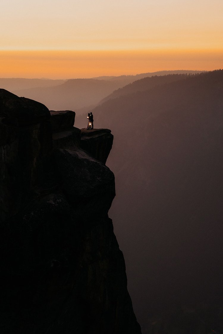 Sunset portrait photos at Yosemite elopement at Taft Point