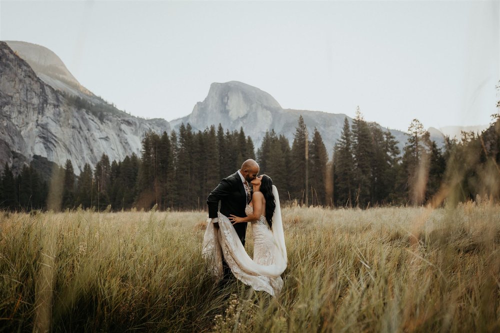 Yosemite elopement photos in El Capitan meadow