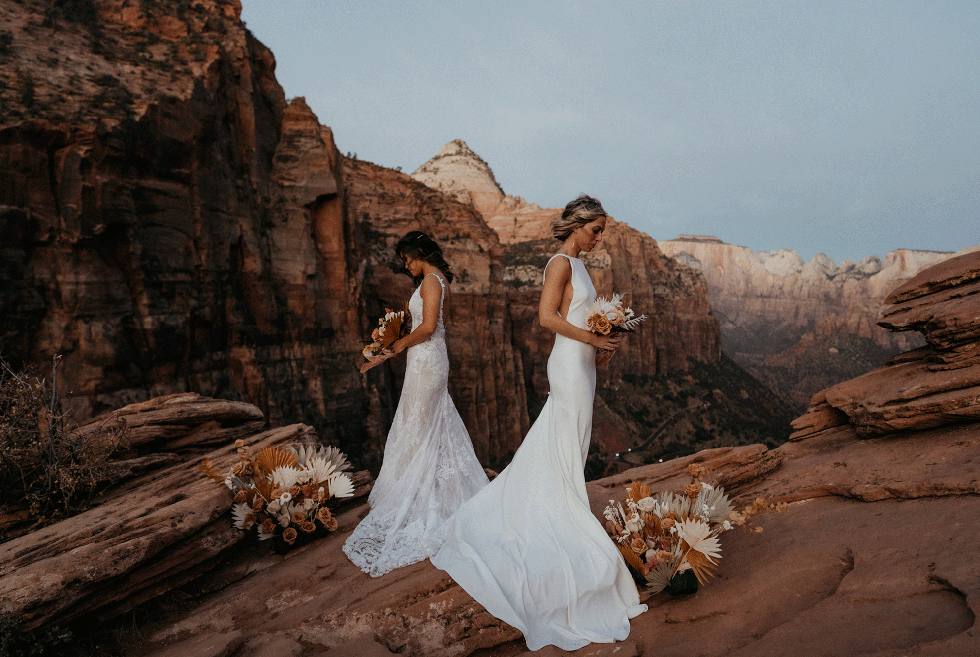 Two brides eloping in Zion National Park