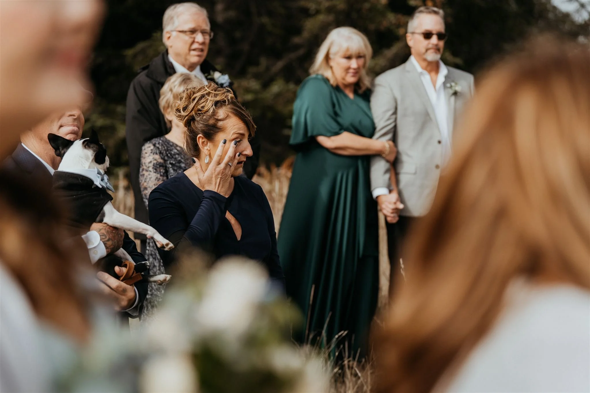 Guests getting emotional during Oregon coast elopement ceremony