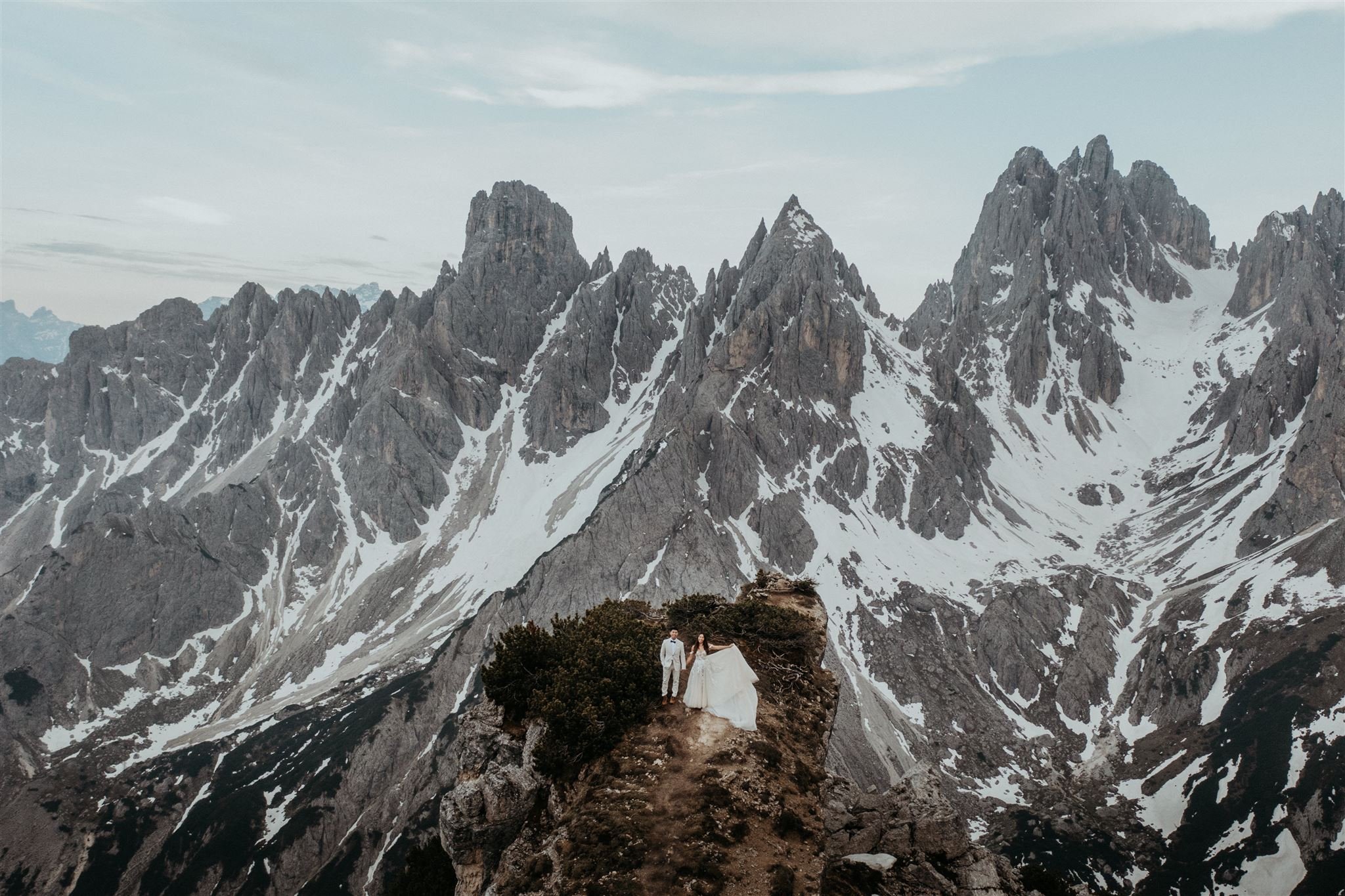 Bride and groom in the Dolomites mountains for their international elopement