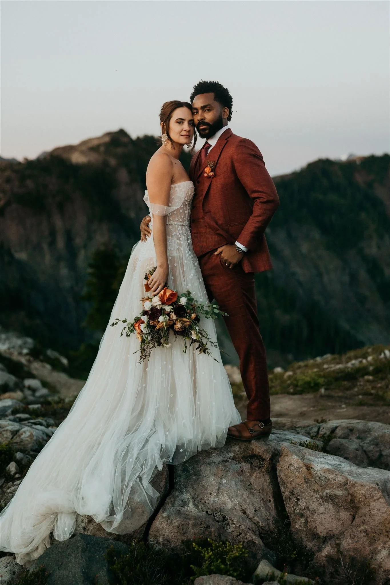 Bride and groom couple portraits in the North Cascades