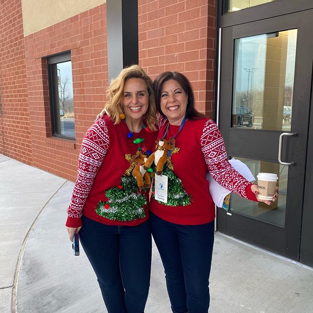 Twins this morning. Ugly sweater at @TRWC church. #uglysweater