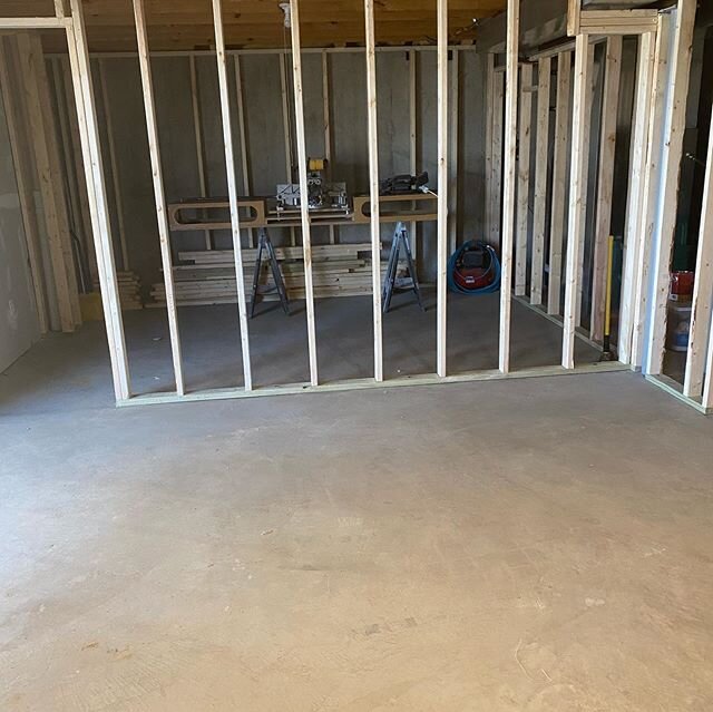 Framing complete on latest basement remodel. Electrician will be in a couple of weeks then we&rsquo;ll get this finished up. #basementremodel #basement #framing