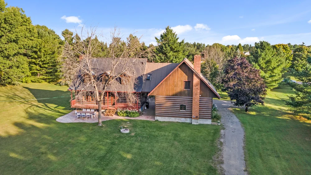 Aerial view of a log home