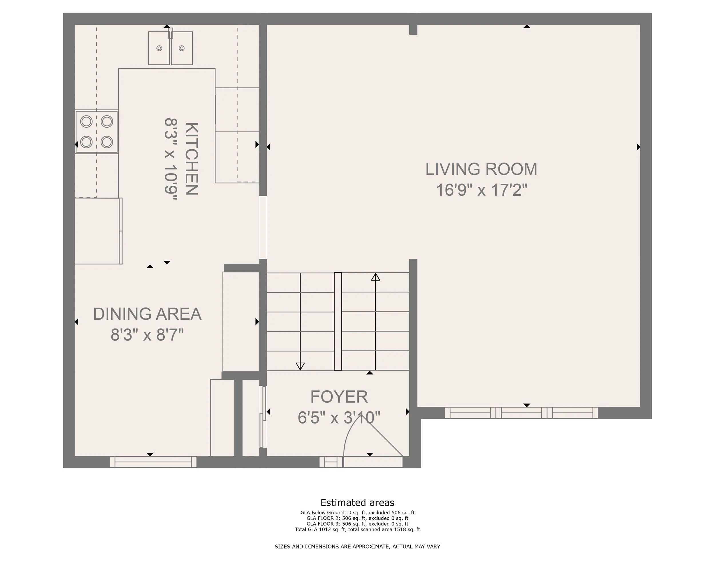 Open-concept residential floor plan with measurements