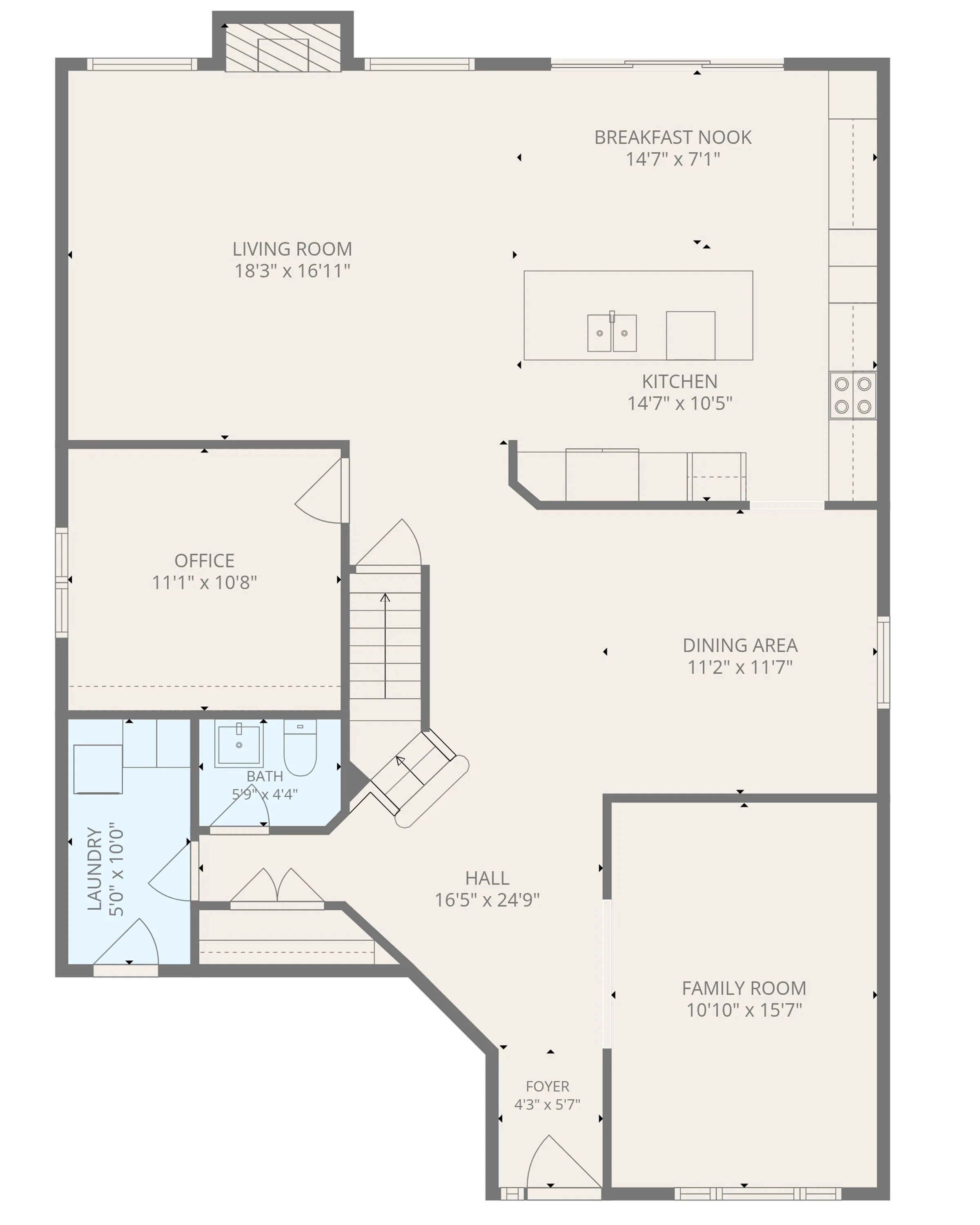 Professional two-storey home floor plan with room measurements